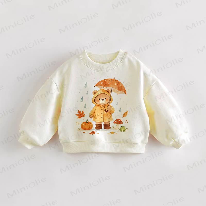 傘を持った赤ちゃんのクマのスウェットシャツ - クリーム - 3～5歳 - image 1