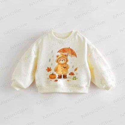 傘を持った赤ちゃんのクマのスウェットシャツ - クリーム - 3～5歳 - image 1