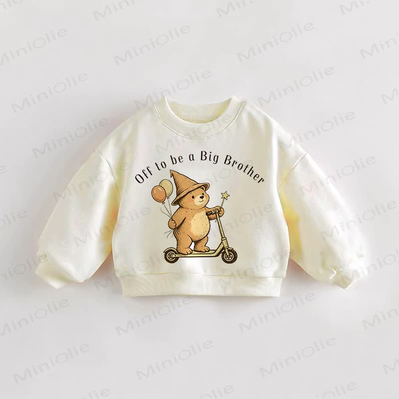 OFF TO BE A BIG BROTHER！赤ちゃん・幼児用クマ柄スウェットシャツ - クリーム - 3～5歳 - image 1