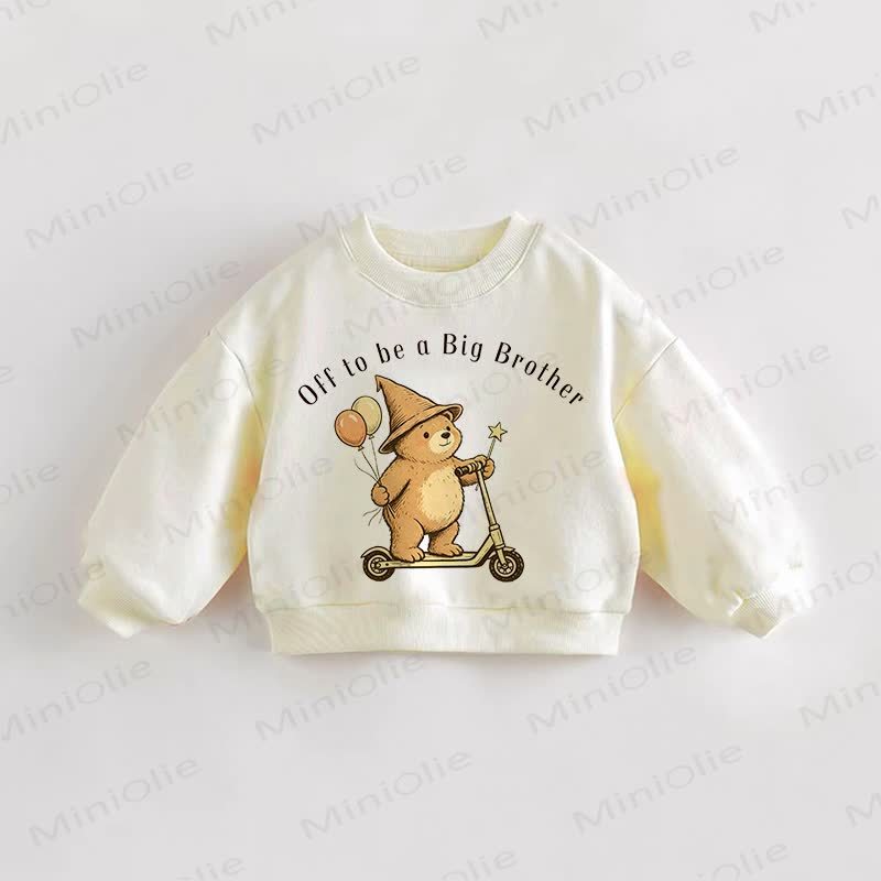 OFF TO BE A BIG BROTHER！赤ちゃん・幼児用クマ柄スウェットシャツ - クリーム - 3～5歳 - image 1