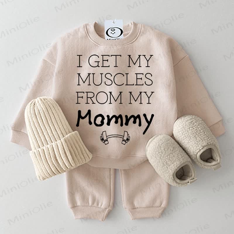 I GET MY MUSCLES FROM MY MOMMYベージュツーピースセット - ベージュ - 2～3歳 - image 1