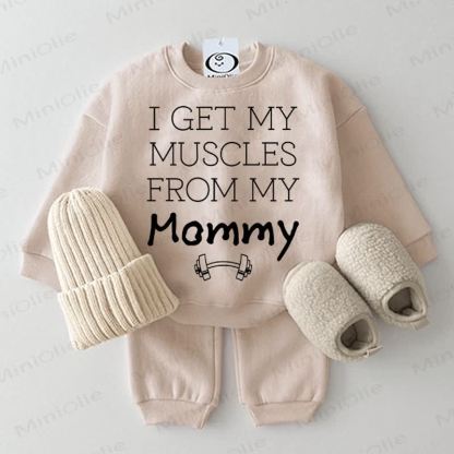 I GET MY MUSCLES FROM MY MOMMYベージュツーピースセット - ベージュ - 2～3歳 - image 1
