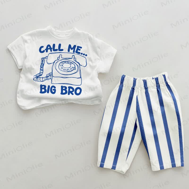 CALL ME BIG BROベビーブルー縦ストライプ2点セット - ホワイト＆ブルー - 2～3歳 - image 1
