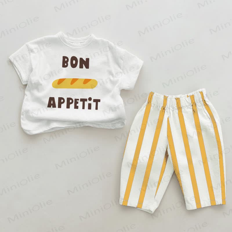BON APPETITベビーイエロー 縦ストライプ 2点セット - 白と黄色 - 2～3歳 - image 1