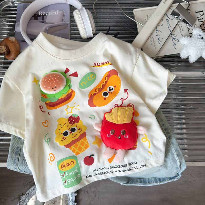 YUMMY幼児向け食べ物プリントTシャツ - ベージュ - 190cm - image 1