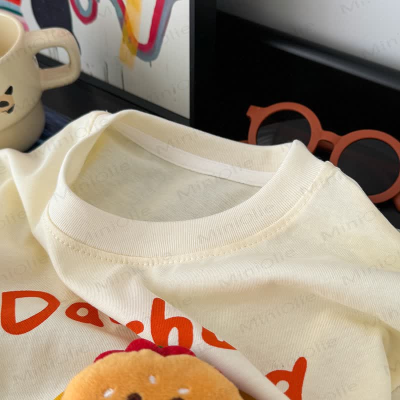 DACHSHUNDフント幼児用バーガー3DアップリケグラフィックTシャツ - image 5