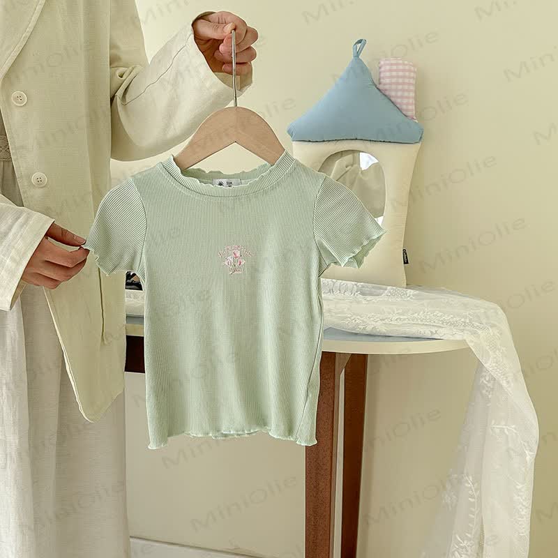 幼児用女の子リブ編み花柄Tシャツ - 緑 - 10-11歳 - image 8
