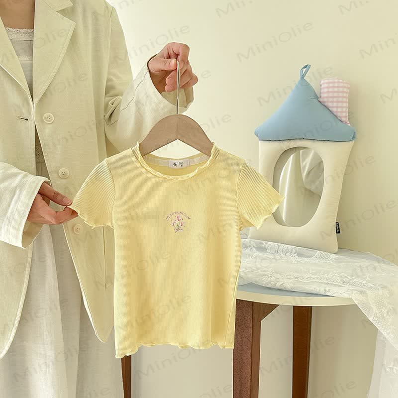 幼児用女の子リブ編み花柄Tシャツ - 黄色 - 10-11歳 - image 9