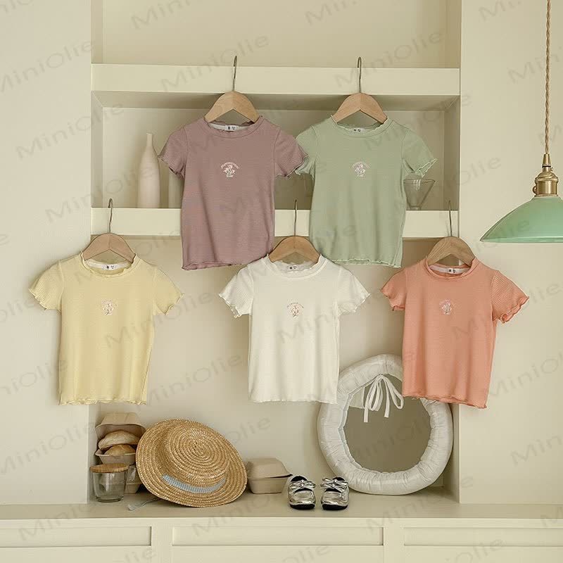 幼児用女の子リブ編み花柄Tシャツ - image 2