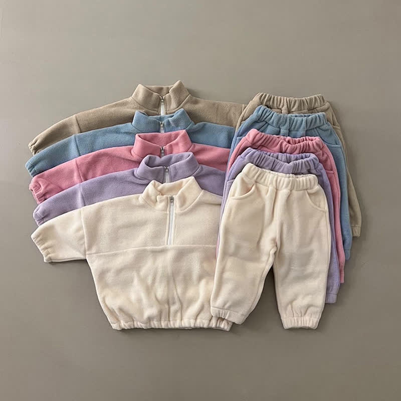 幼児用無地ハーフジップフリーストップス＆パンツ2点セット - image 1