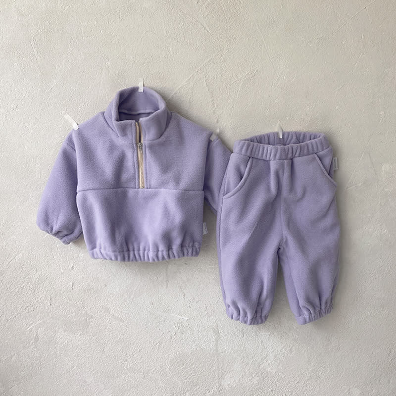幼児用無地ハーフジップフリーストップス＆パンツ2点セット - 紫 - 5-6Y - image 6