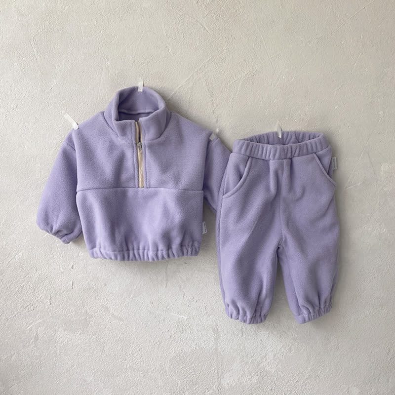 幼児用無地ハーフジップフリーストップス＆パンツ2点セット - 紫 - 5-6Y - image 6
