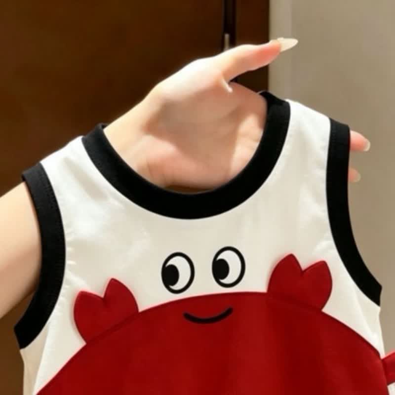 幼児用ベビースマイリーカニアップリケ付きタンクトップ＆ショートパンツ 2点セット - image 3