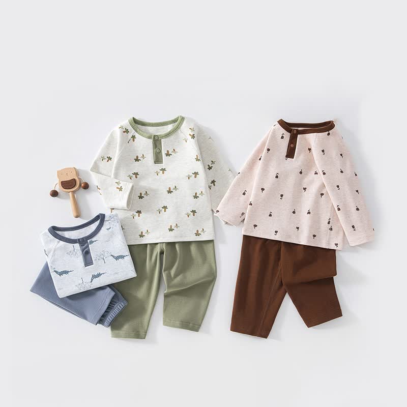 幼児用動物/植物柄長袖トップス＆パンツパジャマ2点セット - image 1