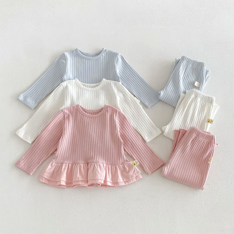 ベビー用無地長袖ペプラムトップス＆パンツ2点セット - image 5