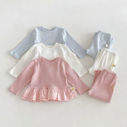 ベビー用無地長袖ペプラムトップス＆パンツ2点セット - image 5