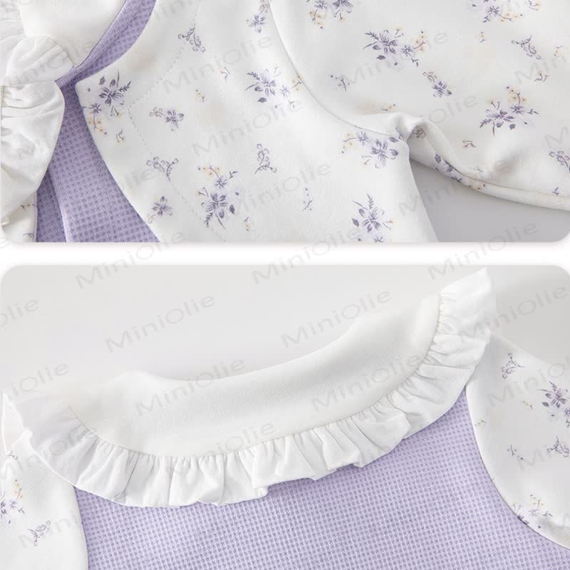 ベビー用花柄フリル襟ワッフル長袖ロンパース - image 5