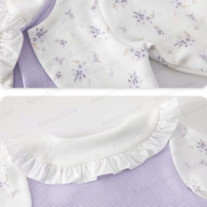 ベビー用花柄フリル襟ワッフル長袖ロンパース - image 5
