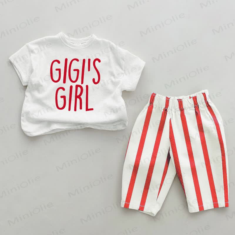 GIGI'S GIRLベビー用 ホワイト＆レッド 縦ストライプ 2点セット - 白と赤 - 4～5歳 - image 1