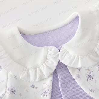 ベビー用花柄フリル襟ワッフル長袖ロンパース - image 2