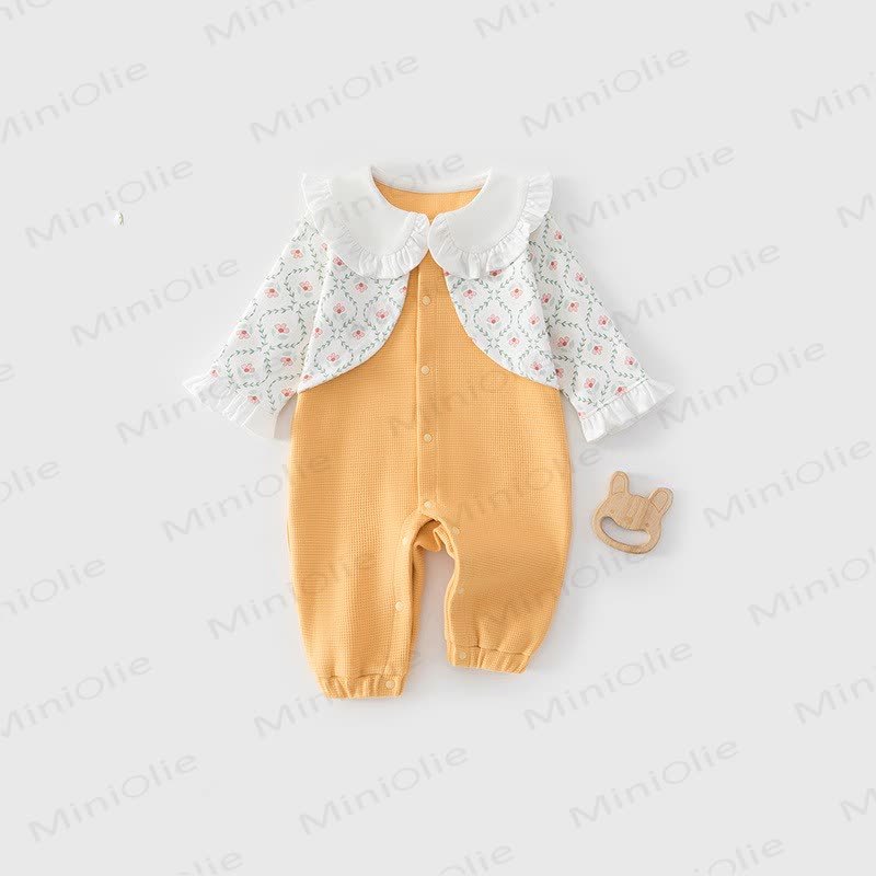 ベビー用花柄フリル襟ワッフル長袖ロンパース - オレンジ - 18～24ヶ月 - image 6