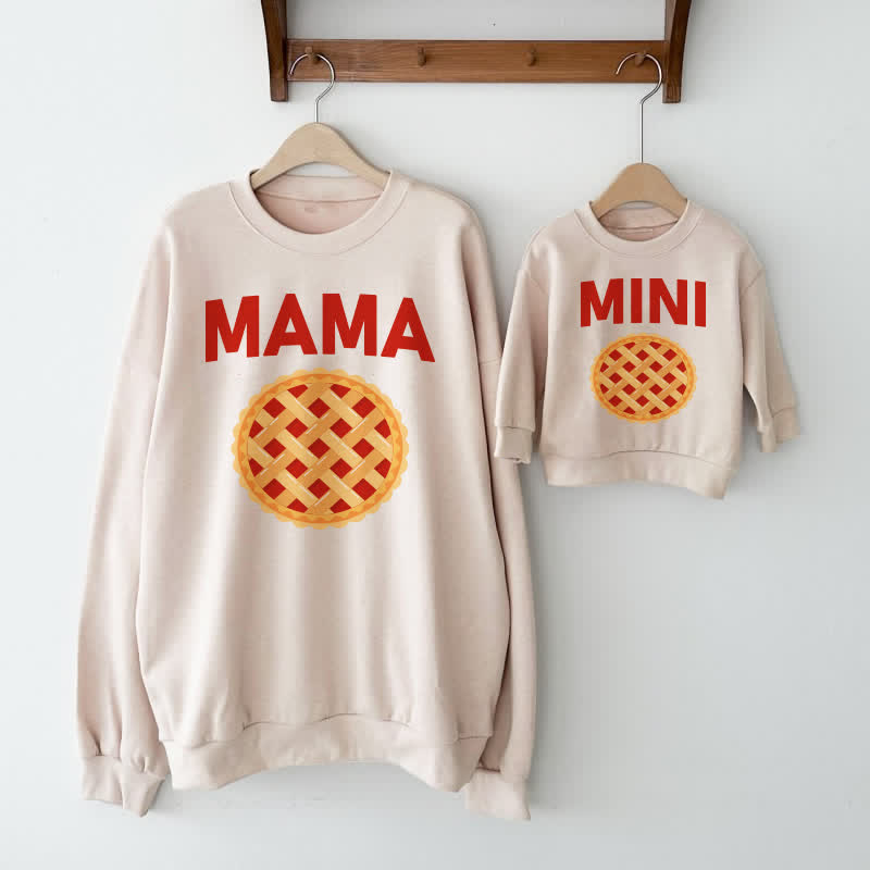 MAMA/MINIファミリーピザベージュスウェットシャツ - image 1