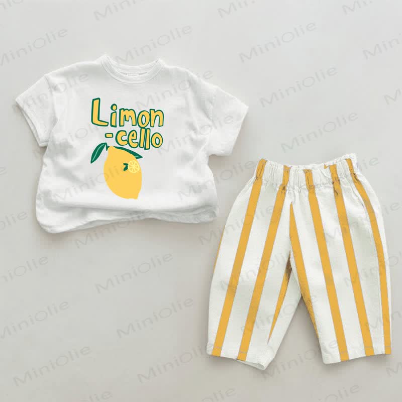 LIMONCELLOベビー用 ホワイト＆イエロー 縦ストライプ 2点セット - 白と黄色 - 2～3歳 - image 1
