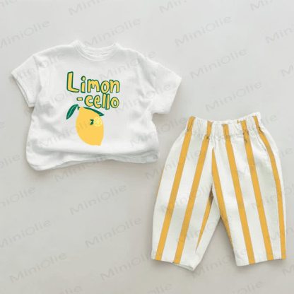 LIMONCELLOベビー用 ホワイト＆イエロー 縦ストライプ 2点セット - 白と黄色 - 2～3歳 - image 1