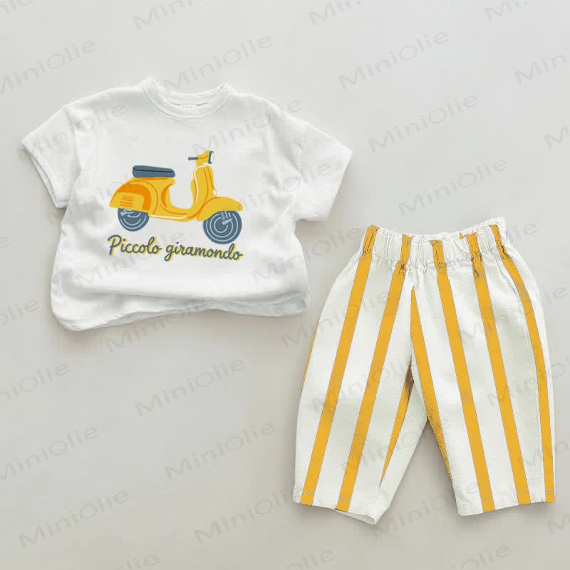 PICCOLO GIRAMONDOベビー用 ホワイト＆イエロー 縦ストライプ 2点セット - 白と黄色 - 2～3歳 - image 1