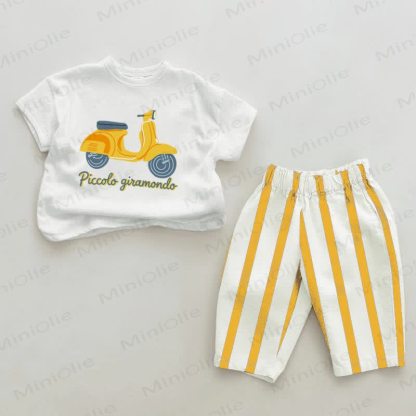 PICCOLO GIRAMONDOベビー用 ホワイト＆イエロー 縦ストライプ 2点セット - 白と黄色 - 2～3歳 - image 1