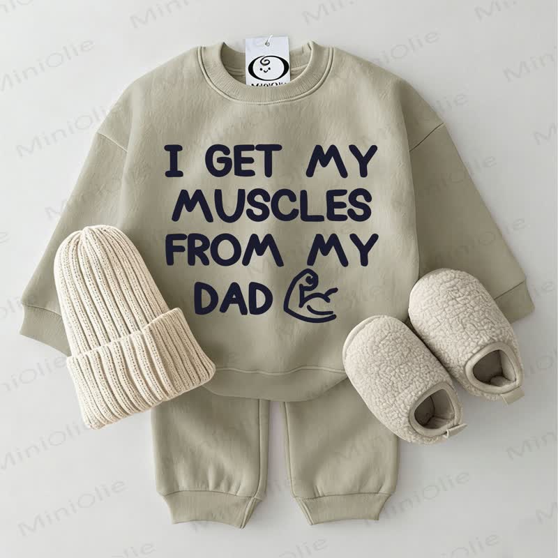 I GET MY MUSCLES FROM MY DADスウェットシャツ 2点セット グレーグリーン - グレーグリーン - 2～3歳 - image 1