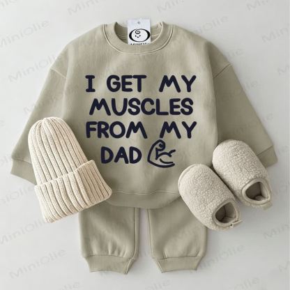 I GET MY MUSCLES FROM MY DADスウェットシャツ 2点セット グレーグリーン - グレーグリーン - 2～3歳 - image 1