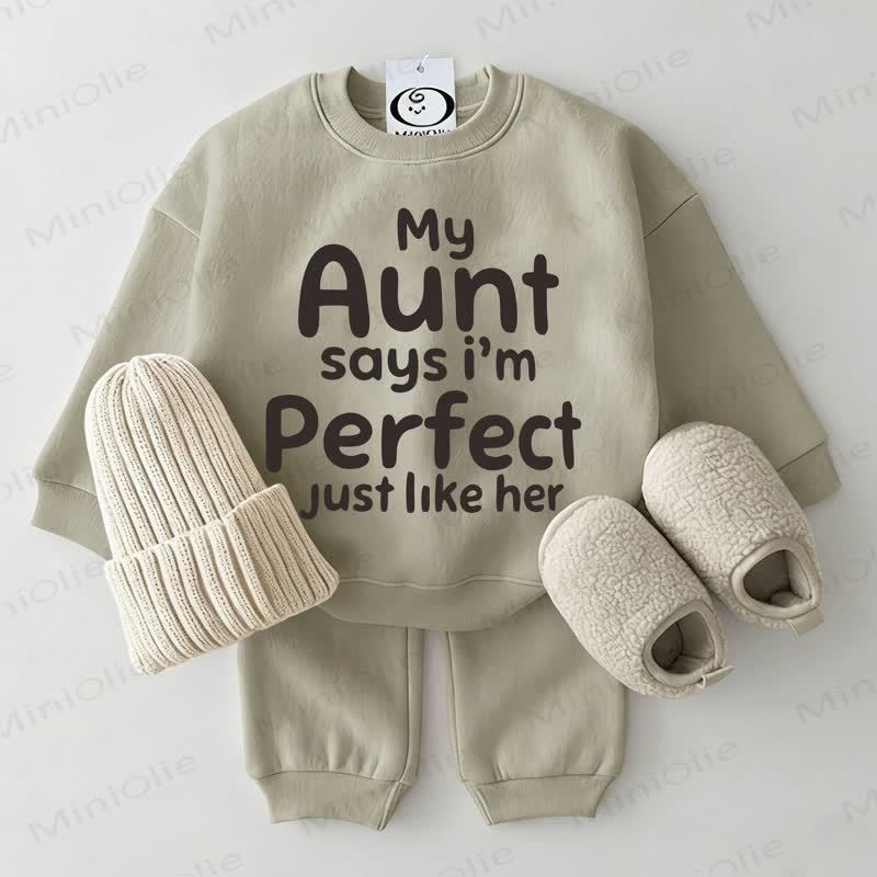 MY AUNT SAYS I'M PERFECT JUST LIKE HERベビー用スウェットシャツ 2点セット グレーグリーン - グレーグリーン - 2～3歳 - image 1