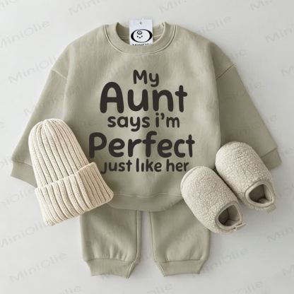 MY AUNT SAYS I'M PERFECT JUST LIKE HERベビー用スウェットシャツ 2点セット グレーグリーン - グレーグリーン - 2～3歳 - image 1