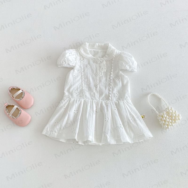 ベビーガール ヴィンテージ ホロー パフスリーブDress - 白 - 4～5歳 - image 1