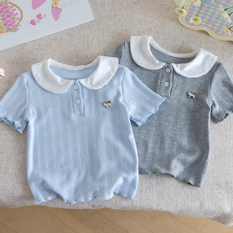 幼児用リブ編みピーターパンカラー半袖Tシャツ - image 2