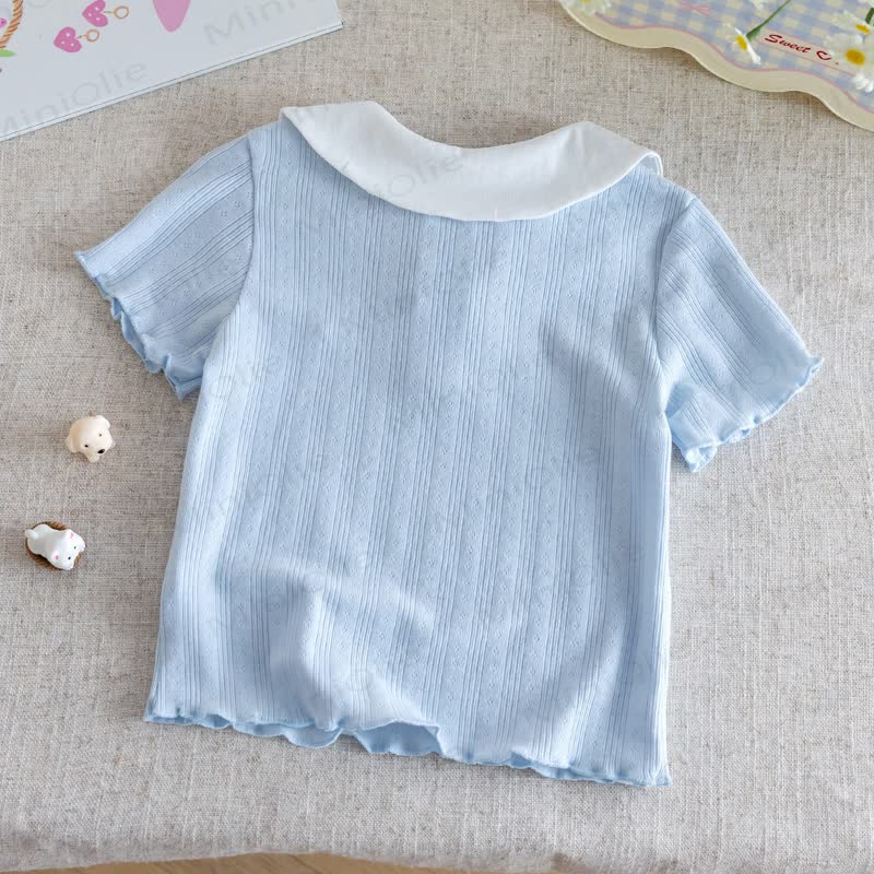 幼児用リブ編みピーターパンカラー半袖Tシャツ - image 6