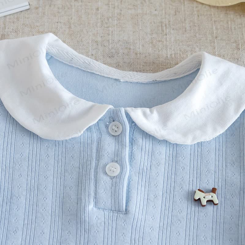 幼児用リブ編みピーターパンカラー半袖Tシャツ - image 7
