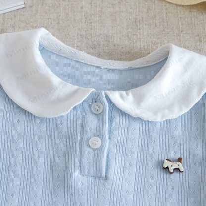 幼児用リブ編みピーターパンカラー半袖Tシャツ - image 7