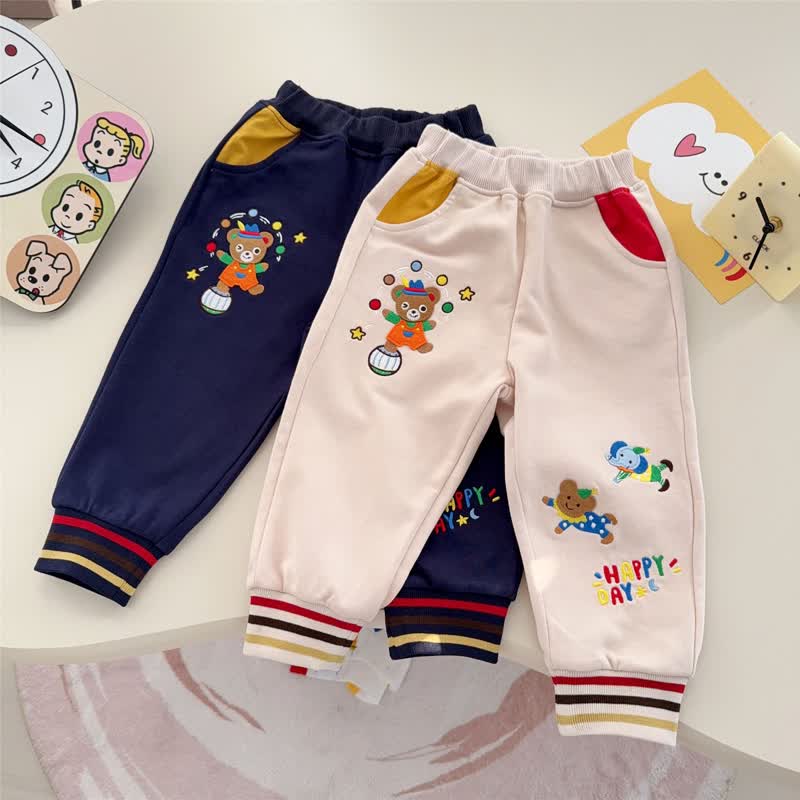 HAPPY DAY幼児用クマパッチ付きコントラストポケットジョガーパンツ - image 1