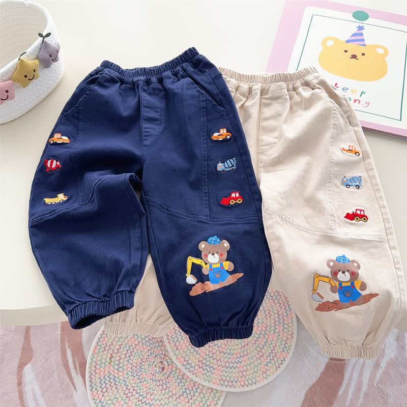 幼児用クマとトラックのパッチ付きカジュアルパンツ - image 1