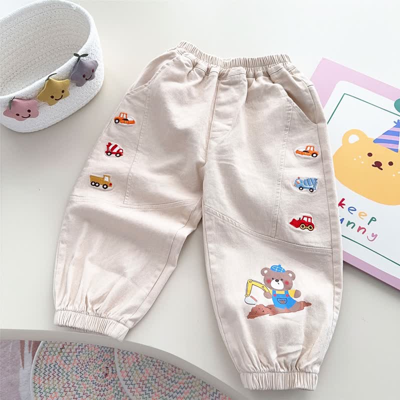 幼児用クマとトラックのパッチ付きカジュアルパンツ - ベージュ - 6～7歳 - image 2