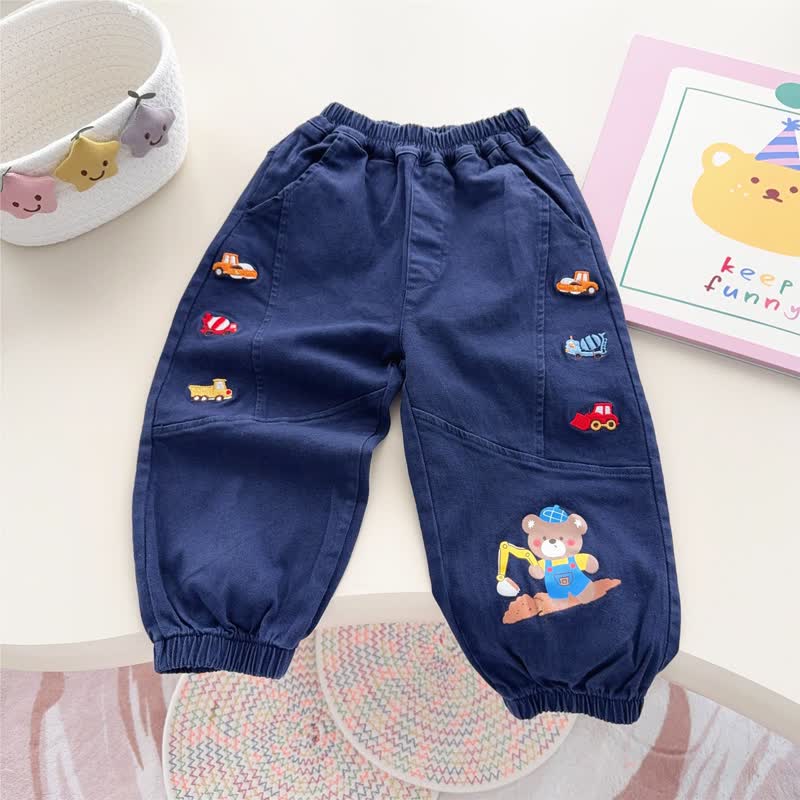幼児用クマとトラックのパッチ付きカジュアルパンツ - 海軍 - 6～7歳 - image 3