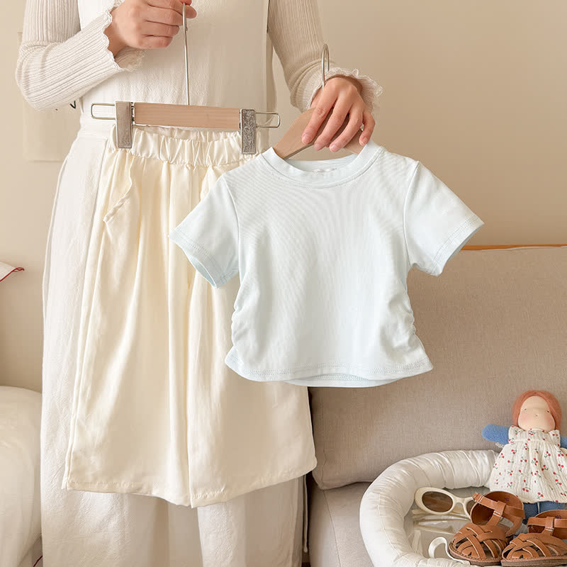 幼児・キッズ ガールズ リブ編みTシャツ＆パンツ 2点セット - 青と白 - 10-11歳 - image 3