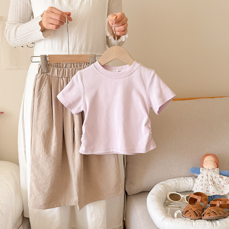 幼児・キッズ ガールズ リブ編みTシャツ＆パンツ 2点セット - パープル＆カーキ - 10-11歳 - image 4