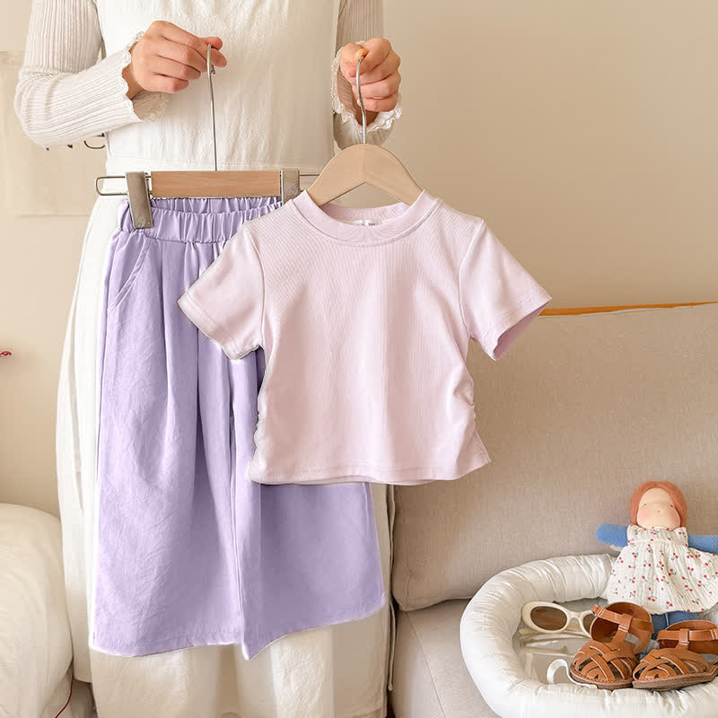 幼児・キッズ ガールズ リブ編みTシャツ＆パンツ 2点セット - 紫 - 10-11歳 - image 6