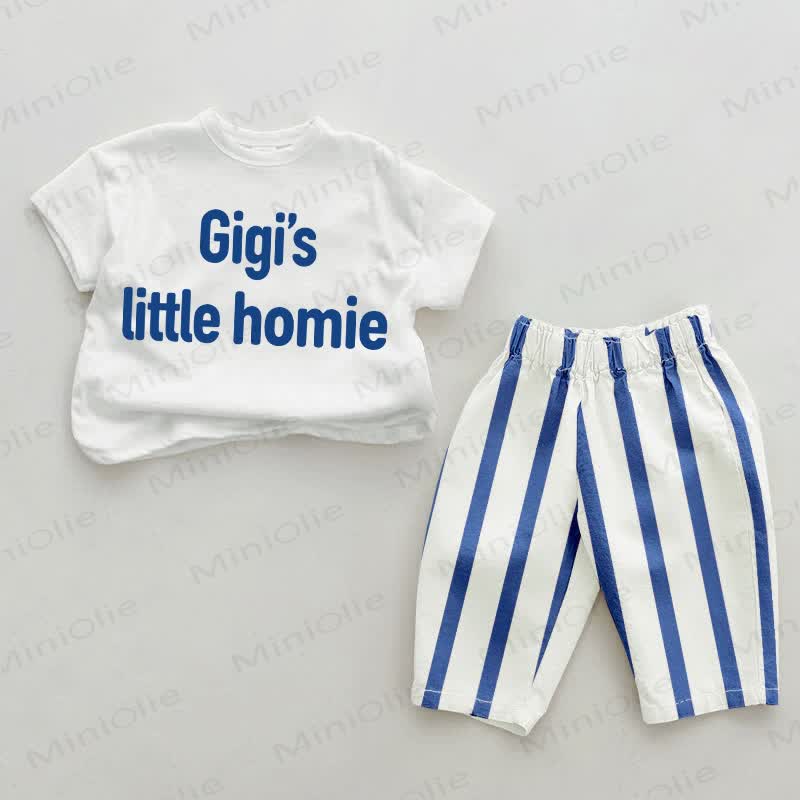 GIGI'S LITTLE HOMIE・ホーミー ベビーブルー 縦ストライプ ツーピースセット - ホワイト＆ブルー - 2～3歳 - image 1