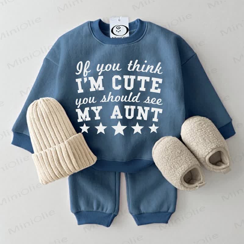 IF YOU THINK I'M CUTE YOU SHOULD SEE MY AUNTスウェットシャツ 2点セット ブルー - 青 - 2～3歳 - image 1