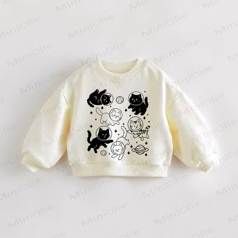 ベビー・幼児用 猫＆宇宙柄 クリームスウェットシャツ - クリーム - 3～5歳 - image 1