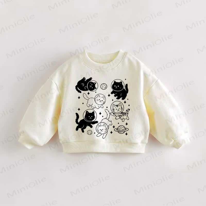 ベビー・幼児用 猫＆宇宙柄 クリームスウェットシャツ - クリーム - 3～5歳 - image 1